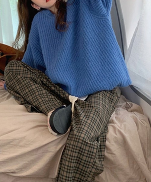 VitaFelice（ヴィータフェリーチェ）の「ざっくり編みボリュームカラーニット（ニット/セーター・レディース・イエロー/ブルー・FREE）」の9枚目の写真