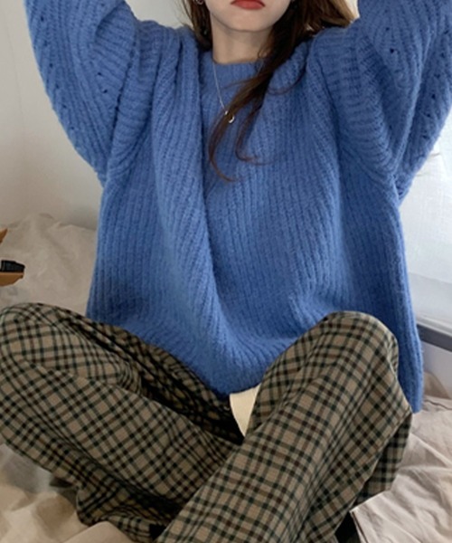 VitaFelice（ヴィータフェリーチェ）の「ざっくり編みボリュームカラーニット（ニット/セーター・レディース・イエロー/ブルー・FREE）」の12枚目の写真