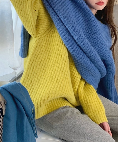 VitaFelice（ヴィータフェリーチェ）の「ざっくり編みボリュームカラーニット（ニット/セーター・レディース・イエロー/ブルー・FREE）」の13枚目の写真