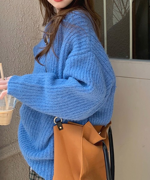 VitaFelice（ヴィータフェリーチェ）の「ざっくり編みボリュームカラーニット（ニット/セーター・レディース・イエロー/ブルー・FREE）」の14枚目の写真