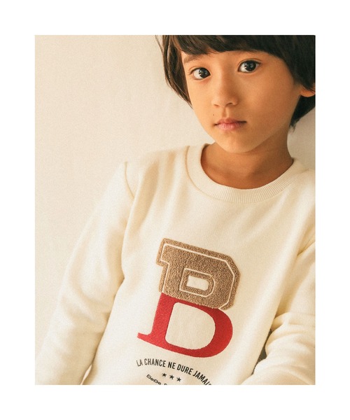 BeBe（ベベ）の「BeBe/マシュマロ裏毛ロゴ刺繍トレーナー(90~150cm)（スウェット・キッズ・グレー/オフホワイト・150/90/110/130/140/120/100）」の5枚目の写真