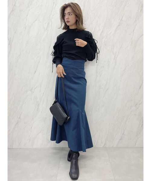 dazzlin（ダズリン）の「ダブルリボンフリルシアーオープンニット（ニット/セーター・レディース・アイボリー/ブラック/グリーン/ブラウン/ベージュ・FREE）」の8枚目の写真