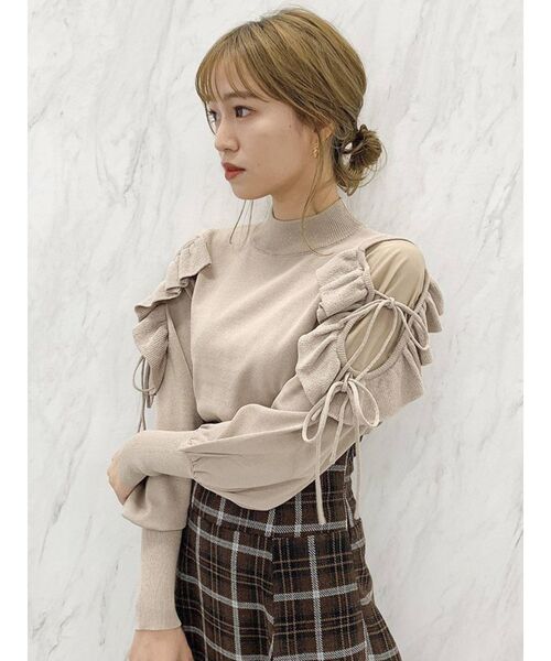 dazzlin（ダズリン）の「ダブルリボンフリルシアーオープンニット（ニット/セーター・レディース・アイボリー/ブラック/グリーン/ブラウン/ベージュ・FREE）」の9枚目の写真