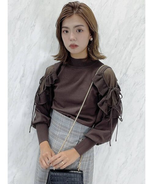 dazzlin（ダズリン）の「ダブルリボンフリルシアーオープンニット（ニット/セーター・レディース・アイボリー/ブラック/グリーン/ブラウン/ベージュ・FREE）」の14枚目の写真