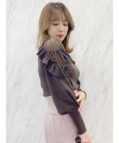 dazzlin（ダズリン）の「ダブルリボンフリルシアーオープンニット（ニット/セーター・レディース・アイボリー/ブラック/グリーン/ブラウン/ベージュ・FREE）」の21枚目の写真