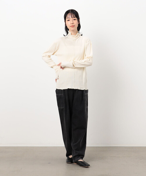 ONIGIRI(オニギリ)の「ランダムリブ ハイネック カットソー(Tシャツ/カットソー・レディース・グリーン系/ブルー/アイボリー/モカ/イエロー/チャコール/オレンジ・FREE)」の12枚目の写真