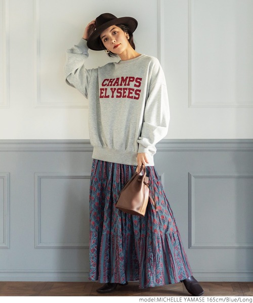 coca(coca)(コカ)の「エスニック花柄ティアードスカート(スカート・レディース・ブルー・SHORT/LONG)」の6枚目の写真
