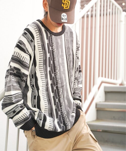 VENCEEXCHANGE（ヴァンスエクスチェンジ）の「クージーニットプルオーバー/ヴィンテージライク/3Dニット/ジャガードストライプ柄プルオーバーニット（ニット/セーター・メンズ・ネイビー/ブラック/ブラウン・M/L）」の2枚目の写真