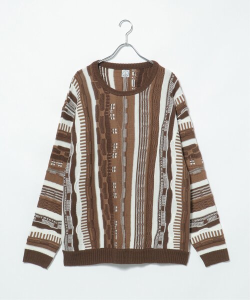 VENCEEXCHANGE（ヴァンスエクスチェンジ）の「クージーニットプルオーバー/ヴィンテージライク/3Dニット/ジャガードストライプ柄プルオーバーニット（ニット/セーター・メンズ・ネイビー/ブラック/ブラウン・M/L）」の15枚目の写真
