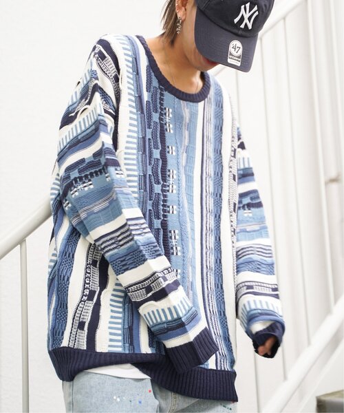 VENCEEXCHANGE（ヴァンスエクスチェンジ）の「クージーニットプルオーバー/ヴィンテージライク/3Dニット/ジャガードストライプ柄プルオーバーニット（ニット/セーター・メンズ・ネイビー/ブラック/ブラウン・M/L）」の16枚目の写真