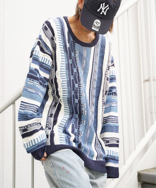 VENCEEXCHANGE（ヴァンスエクスチェンジ）の「クージーニットプルオーバー/ヴィンテージライク/3Dニット/ジャガードストライプ柄プルオーバーニット（ニット/セーター・メンズ・ネイビー/ブラック/ブラウン・M/L）」の17枚目の写真