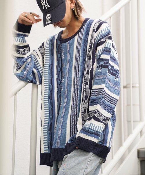 VENCEEXCHANGE（ヴァンスエクスチェンジ）の「クージーニットプルオーバー/ヴィンテージライク/3Dニット/ジャガードストライプ柄プルオーバーニット（ニット/セーター・メンズ・ネイビー/ブラック/ブラウン・M/L）」の18枚目の写真