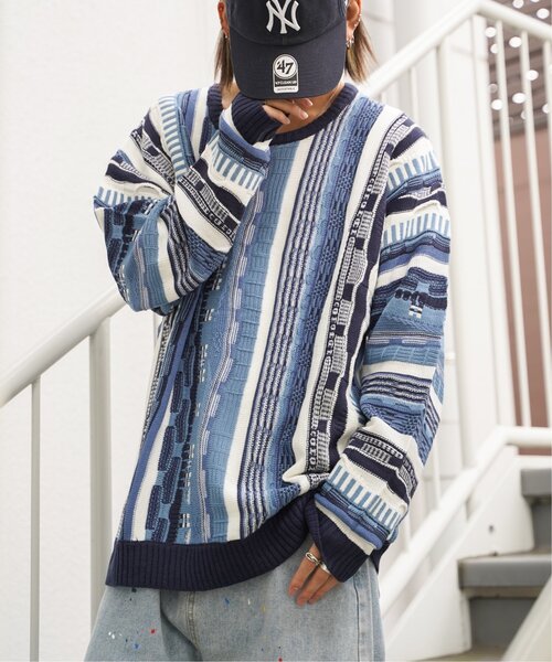 VENCEEXCHANGE（ヴァンスエクスチェンジ）の「クージーニットプルオーバー/ヴィンテージライク/3Dニット/ジャガードストライプ柄プルオーバーニット（ニット/セーター・メンズ・ネイビー/ブラック/ブラウン・M/L）」の19枚目の写真