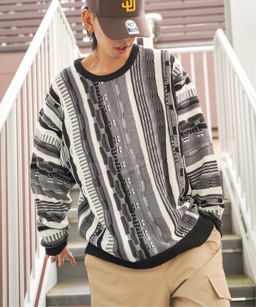 VENCEEXCHANGE（ヴァンスエクスチェンジ）の「クージーニットプルオーバー/ヴィンテージライク/3Dニット/ジャガードストライプ柄プルオーバーニット（ニット/セーター・メンズ・ネイビー/ブラック/ブラウン・M/L）」の21枚目の写真