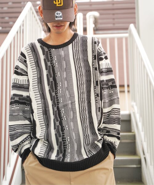 VENCEEXCHANGE（ヴァンスエクスチェンジ）の「クージーニットプルオーバー/ヴィンテージライク/3Dニット/ジャガードストライプ柄プルオーバーニット（ニット/セーター・メンズ・ネイビー/ブラック/ブラウン・M/L）」の22枚目の写真