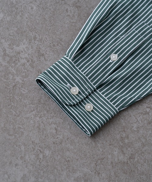BRICK & SONS（ブリックアンドサンズ）の「リラックスバックプリーツシャツ＜グリーンストライプ＞（シャツ/ブラウス・メンズ・グリーン・XS/S/M/L/LL）」の10枚目の写真