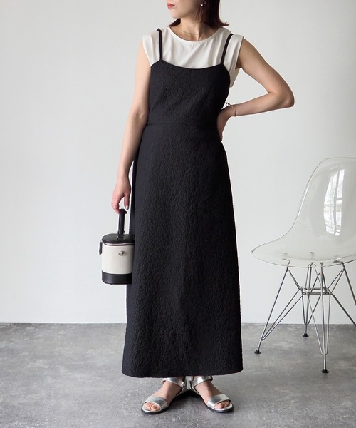 Riberry（リベリー）の「ふくれジャガードキャミワンピース（ワンピース・レディース・アイボリー/ブラック・FREE）」の2枚目の写真