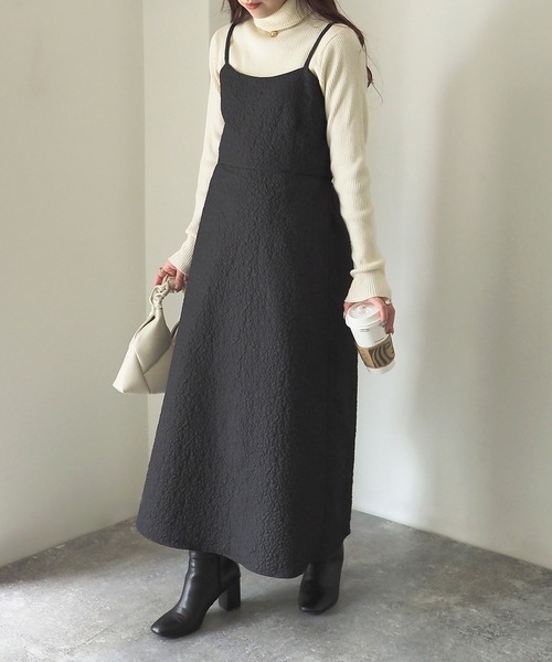 Riberry（リベリー）の「ふくれジャガードキャミワンピース（ワンピース・レディース・アイボリー/ブラック・FREE）」の4枚目の写真