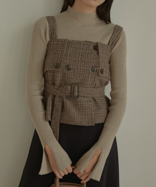 ACYM(アシーム)の「Check corset ビスチェ(その他トップス・レディース・ブラック/ブラウン・FREE)」の2枚目の写真