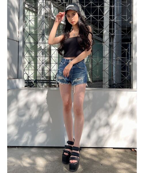 GYDA（ジェイダ）の「BACK RIPPEDデニムショートパンツ（デニムパンツ・レディース・インディゴブルー/ブルー・X-SMALL/SMALL/MEDIUM/LARGE）」の14枚目の写真