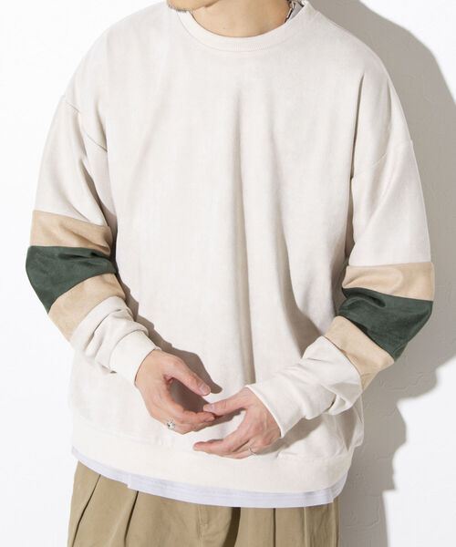 GLOSTER（グロスター）の「【GLOSTER/グロスター】スエード切り替えフットボールTシャツ ポンチ（Tシャツ/カットソー・メンズ・ベージュ/ブラック/アイボリー・M/L/XL）」の2枚目の写真