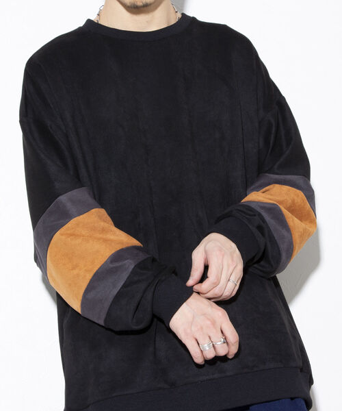 GLOSTER（グロスター）の「【GLOSTER/グロスター】スエード切り替えフットボールTシャツ ポンチ（Tシャツ/カットソー・メンズ・ベージュ/ブラック/アイボリー・M/L/XL）」の3枚目の写真