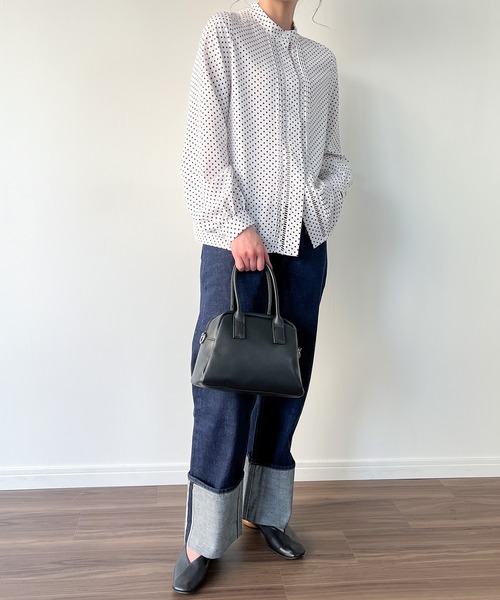 ドットスタンドカラーピンタックブラウス