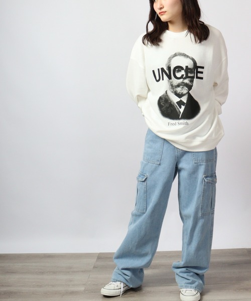 MODISH GAZE(モディシュガゼ)の「MODISH GAZE 裏毛 クルーネック 長袖 BIG スウェット UNCLE(スウェット・メンズ・ブラック/オフホワイト/杢グレー・M/L)」の6枚目の写真