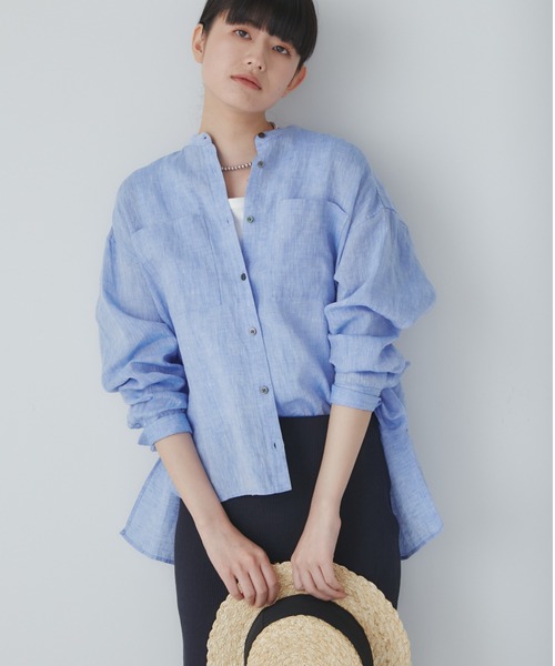 human woman(ヒューマンウーマン)の「◆<Coco size>ハードマンリネンブラウス(シャツ/ブラウス・レディース・イエロー系その他/ブルー/グレー/ホワイト・SMALL/MEDIUM)」の3枚目の写真