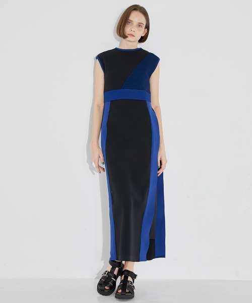 CITY TOKYO（シティトウキョウ）の「【手洗い可能】【サマーニット】カラーブロッキングニットワンピース（ワンピース・レディース・ブラック/ベージュ/グリーン・1/2）」の6枚目の写真