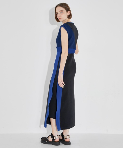 CITY TOKYO（シティトウキョウ）の「【手洗い可能】【サマーニット】カラーブロッキングニットワンピース（ワンピース・レディース・ブラック/ベージュ/グリーン・1/2）」の7枚目の写真