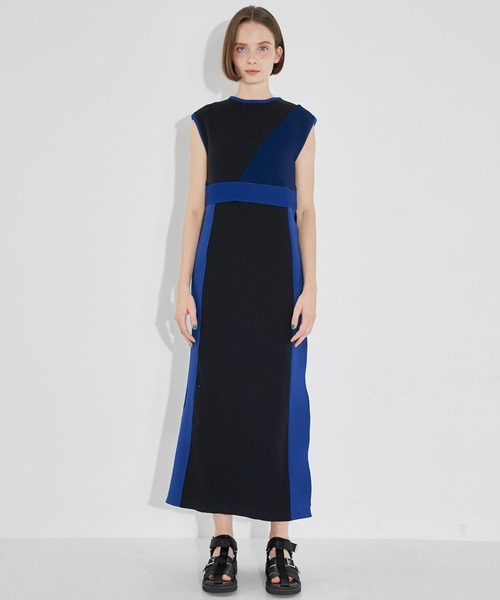 CITY TOKYO（シティトウキョウ）の「【手洗い可能】【サマーニット】カラーブロッキングニットワンピース（ワンピース・レディース・ブラック/ベージュ/グリーン・1/2）」の8枚目の写真