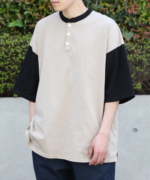 Goodwear(グッドウェア)の「【Goodwear】配色ヘンリーネック S/S SUPER BIG TEE U.S.A COTTON ※2W7-13206(Tシャツ/カットソー・メンズ・ネイビー/グレー/ホワイト/ブラック/グリーン/グレイッシュベージュ・XL/M/L)」の4枚目の写真