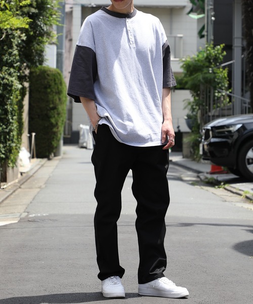 Goodwear(グッドウェア)の「【Goodwear】配色ヘンリーネック S/S SUPER BIG TEE U.S.A COTTON ※2W7-13206(Tシャツ/カットソー・メンズ・ネイビー/グレー/ホワイト/ブラック/グリーン/グレイッシュベージュ・XL/M/L)」の9枚目の写真