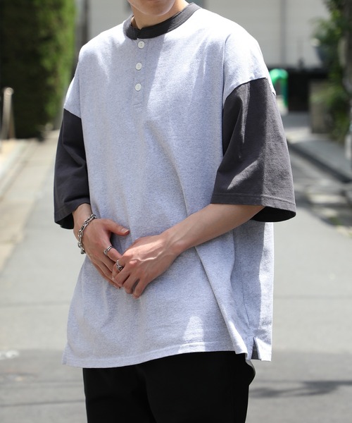 Goodwear(グッドウェア)の「【Goodwear】配色ヘンリーネック S/S SUPER BIG TEE U.S.A COTTON ※2W7-13206(Tシャツ/カットソー・メンズ・ネイビー/グレー/ホワイト/ブラック/グリーン/グレイッシュベージュ・XL/M/L)」の10枚目の写真