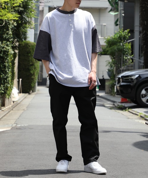 Goodwear(グッドウェア)の「【Goodwear】配色ヘンリーネック S/S SUPER BIG TEE U.S.A COTTON ※2W7-13206(Tシャツ/カットソー・メンズ・ネイビー/グレー/ホワイト/ブラック/グリーン/グレイッシュベージュ・XL/M/L)」の11枚目の写真