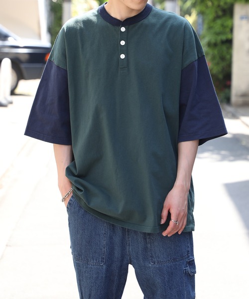 Goodwear(グッドウェア)の「【Goodwear】配色ヘンリーネック S/S SUPER BIG TEE U.S.A COTTON ※2W7-13206(Tシャツ/カットソー・メンズ・ネイビー/グレー/ホワイト/ブラック/グリーン/グレイッシュベージュ・XL/M/L)」の19枚目の写真