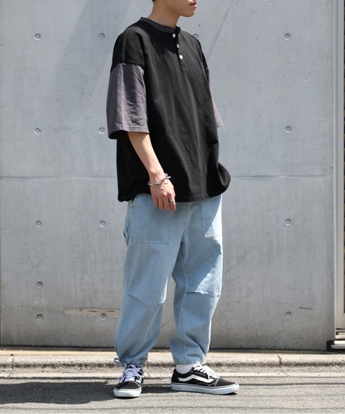 Goodwear(グッドウェア)の「【Goodwear】配色ヘンリーネック S/S SUPER BIG TEE U.S.A COTTON ※2W7-13206(Tシャツ/カットソー・メンズ・ネイビー/グレー/ホワイト/ブラック/グリーン/グレイッシュベージュ・XL/M/L)」の14枚目の写真