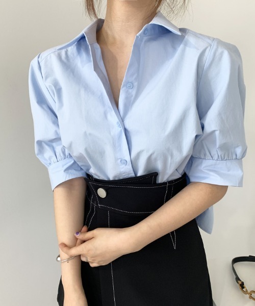 Achic(アシック)の「バブルスリーブゆったり後ろプリーツシャツ(シャツ/ブラウス・レディース・ブルー/ホワイト/ダークブルー・M)」の22枚目の写真