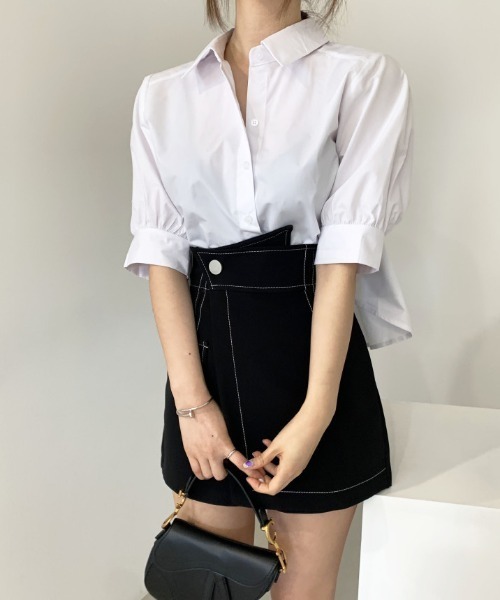 Achic(アシック)の「バブルスリーブゆったり後ろプリーツシャツ(シャツ/ブラウス・レディース・ブルー/ホワイト/ダークブルー・M)」の17枚目の写真