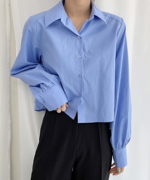 Achic(アシック)の「バブルスリーブゆったり後ろプリーツシャツ(シャツ/ブラウス・レディース・ブルー/ホワイト/ダークブルー・M)」の8枚目の写真