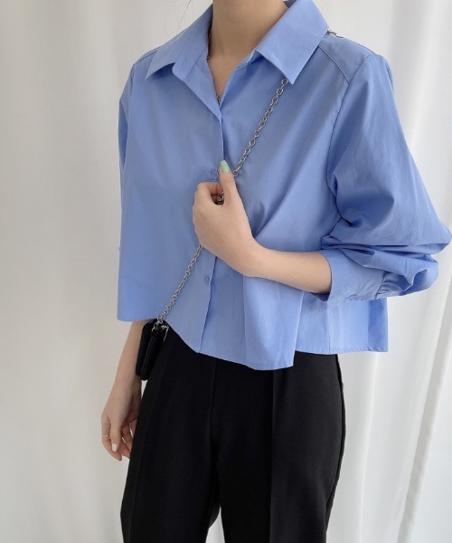 Achic(アシック)の「バブルスリーブゆったり後ろプリーツシャツ(シャツ/ブラウス・レディース・ブルー/ホワイト/ダークブルー・M)」の11枚目の写真