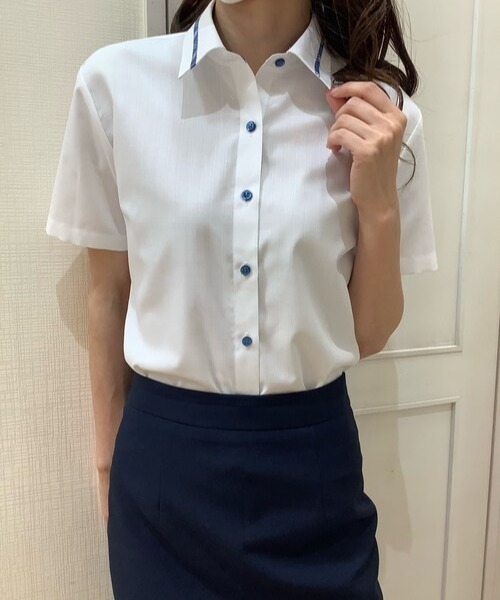 TOKYO SHIRTS（トウキョウシャツ）の「透け防止 形態安定ノーアイロン レギュラー衿 半袖ビジネスワイシャツ（ビジネスシャツ・レディース・ホワイト・S/L/M/XL/LL）」の2枚目の写真