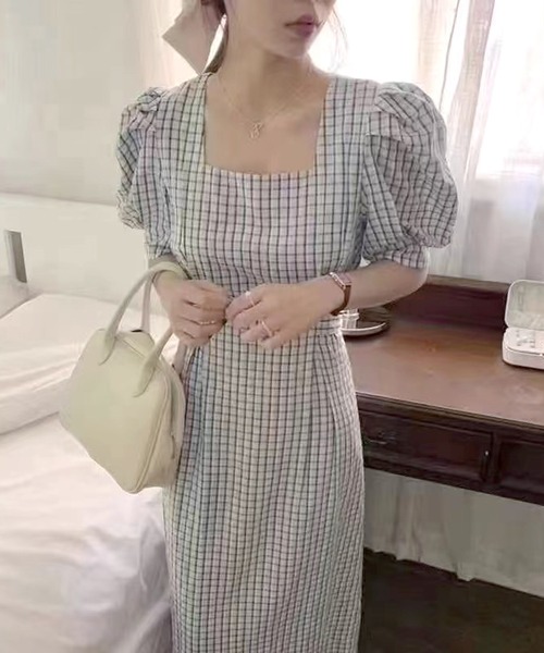 MAISON BREEZE(メゾンブリーズ)の「【MAISON BREEZE】チェック柄ウエストリボンワンピース KNF012(ワンピース・レディース・ブルー/ホワイト・FREE)」の4枚目の写真