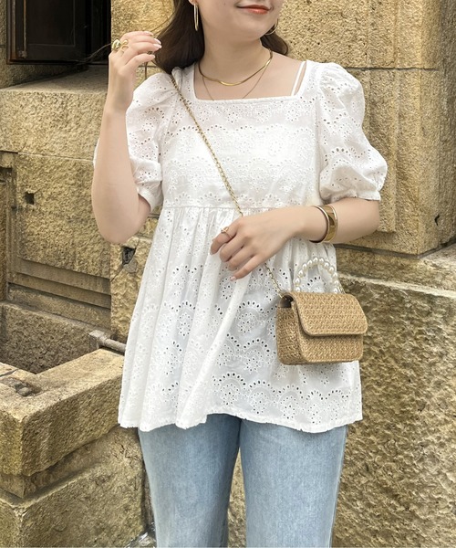 prose verse（プロズヴェール）の「スクエアパフコットンレースペプラムブラウス（シャツ/ブラウス・レディース・ブラック/オフホワイト・MEDIUM）」の19枚目の写真