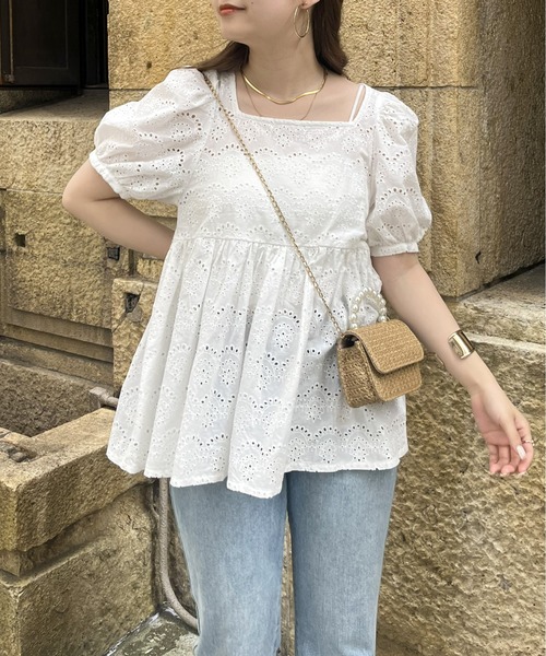 prose verse（プロズヴェール）の「スクエアパフコットンレースペプラムブラウス（シャツ/ブラウス・レディース・ブラック/オフホワイト・MEDIUM）」の22枚目の写真