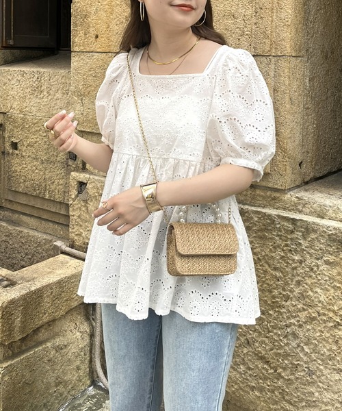 prose verse（プロズヴェール）の「スクエアパフコットンレースペプラムブラウス（シャツ/ブラウス・レディース・ブラック/オフホワイト・MEDIUM）」の16枚目の写真