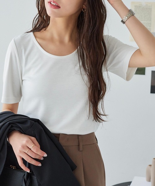KOBE LETTUCE（コウベレタス）の「[骨格別][UVカット][接触冷感]真夏の制服Tシャツ（Tシャツ/カットソー・レディース・ブラック系2/ブラック系/ホワイト系/ブラック系1/ホワイト系1/ホワイト系2・M3/S1/M1/L2/M2/S2/L3/L1/S3）」の15枚目の写真