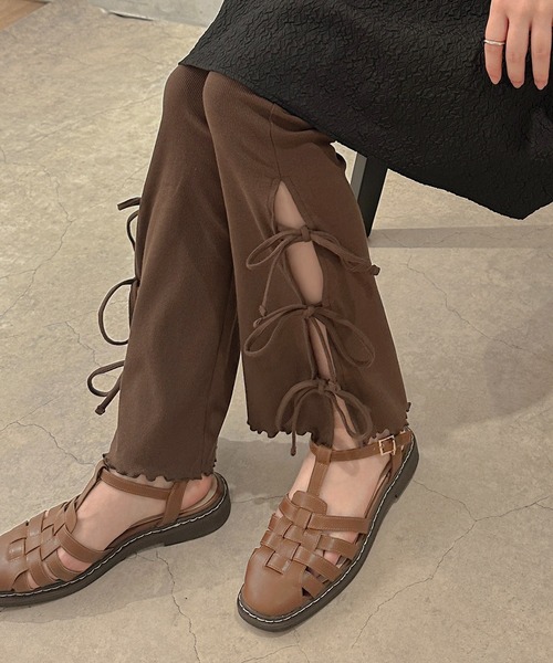 apres jour clair（アプレジュールクレア）の「【apres jour clair】サイドリボンリブパンツ【ZOZOTOWN限定アイテム】（その他パンツ・レディース・ベージュ/ブラウン系その他/アイボリー・フリー/X-LARGE）」の9枚目の写真
