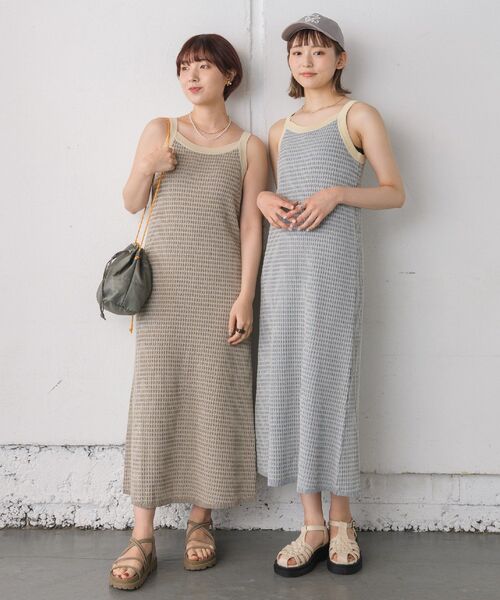 RETRO GIRL（レトロガール）の「ワッフルニットキャミOP（ワンピース・レディース・オレンジ/ブラウン/ブルー・FREE）」の19枚目の写真
